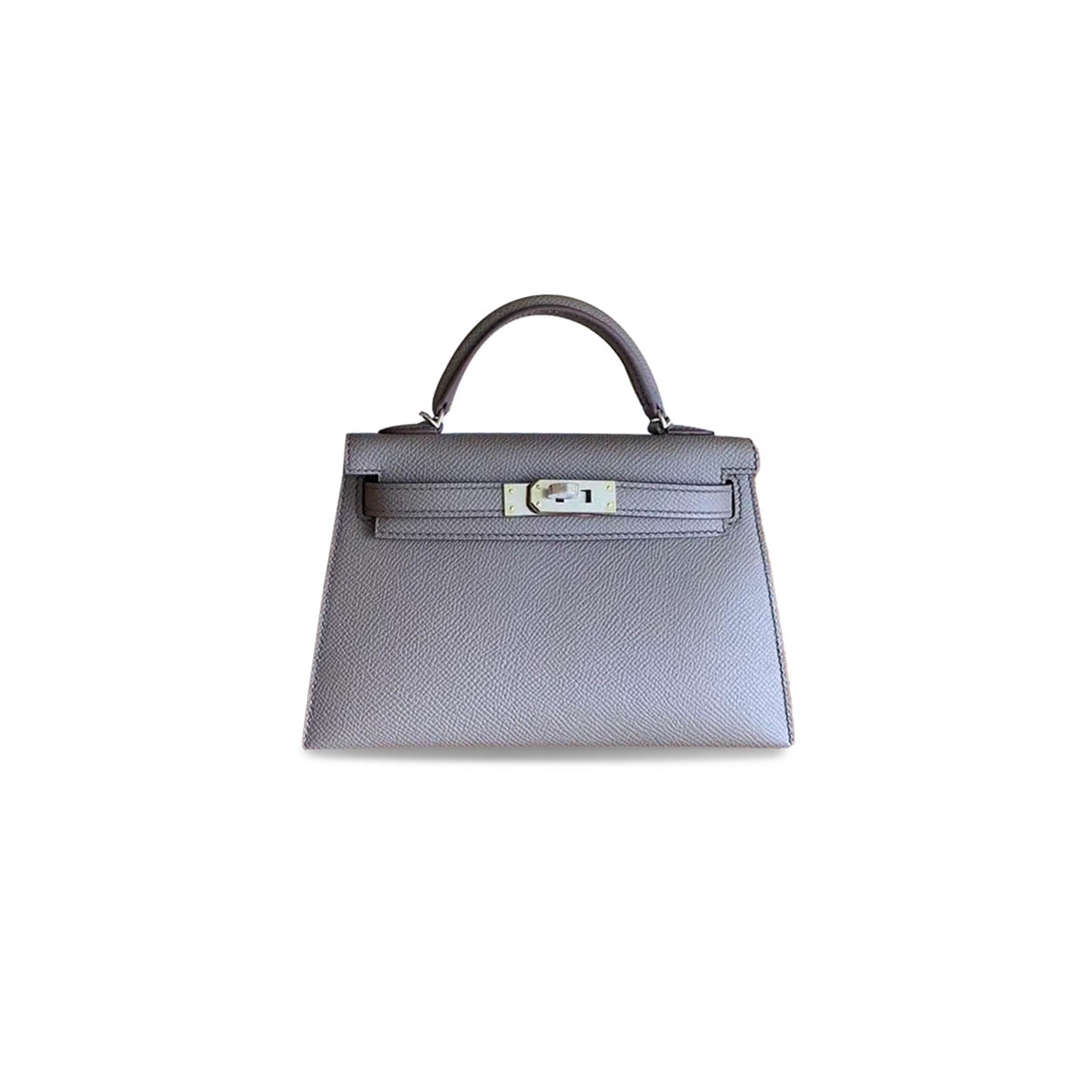 HERMÈS MINI KELLY II EPSOM 8F PEWTER GRAY SILVER BUCKLE (19*12*5.5cm)